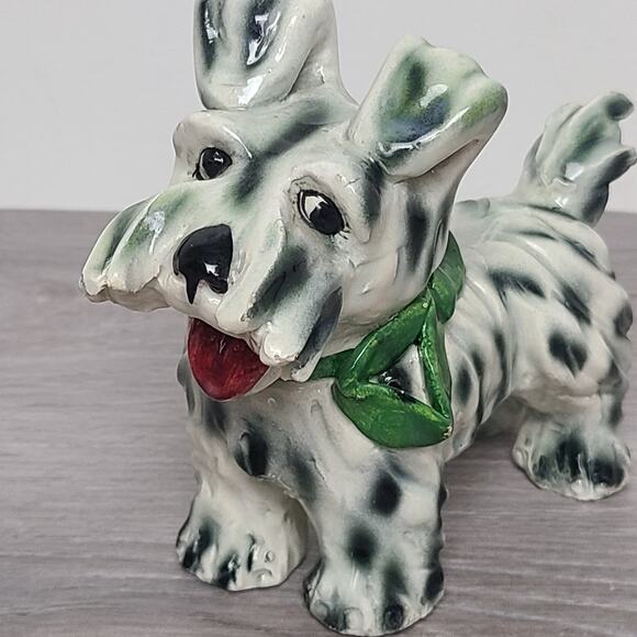 Porcelain Scottie Dog Figurine White Black Green Bow Italy Vintage - Picture 6 of 8